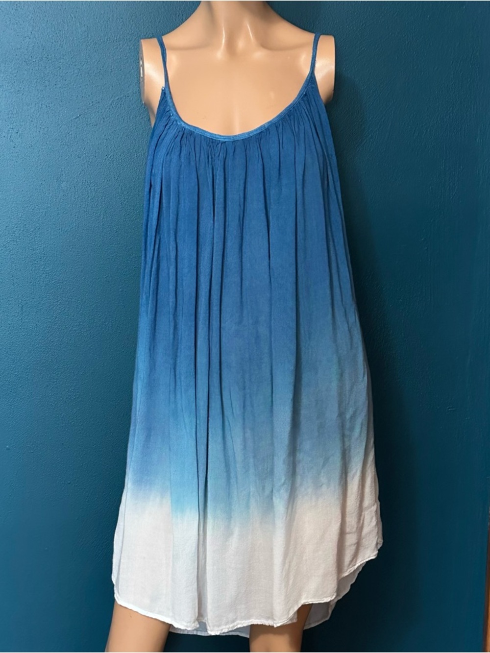 Blue to White Ombre Spaghetti‎ Strap Sundress Beach Coverup Lagenlook